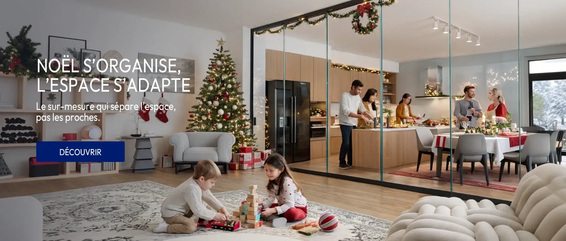 Systeme de fermeture en verre panoramique sur mesure pour séparer une pièce