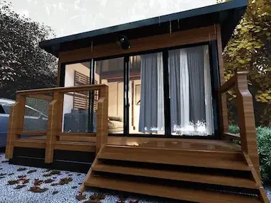 studio de jardin habitable toute l'année sous la neige avec terrasse et barrière à filet 