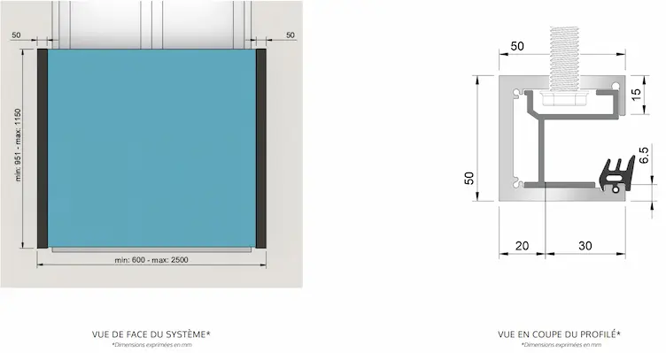 Schéma explicatif pose en applique de la Balustrade en Verre, garde-corps pour fenêtre