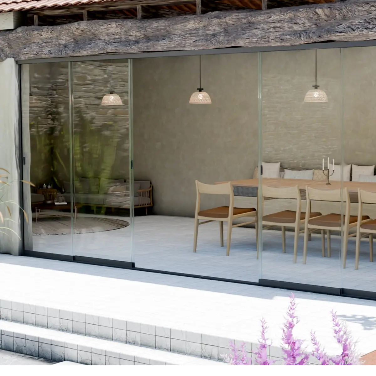 Coulissant Panoramique Glass Systems en version automatique et motorisée.