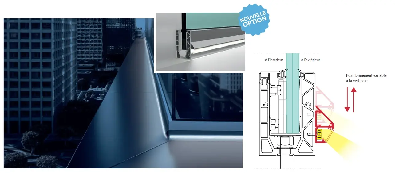 Option Led extèrieur sur garde-corps balcon avec le schéma de la coupe