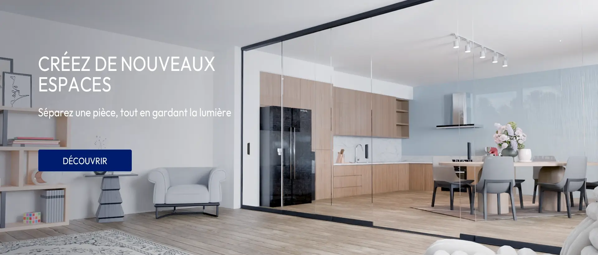 Systeme de fermeture en verre panoramique sur mesure pour séparer une pièce