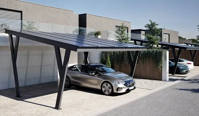 Carport Photovoltaique sur mesure pour resaturant avec piscine