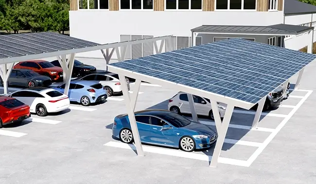 Carport Solaire pour parking de voiture avec éclairage à LED dans la structure