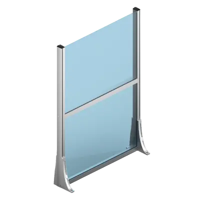 modèle paravent extérieur fixe en verre et aluminium avec profilé central et absence de profilé supérieur