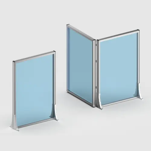 option portillon ouverture à 90° sur paravent fixe extérieur en verre, idéal pour réguler l'accès à la terrasse d'un restaurant ou d'un café
