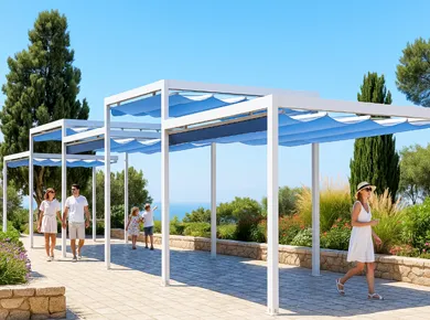 aménagement d'une double pergola autoportée en aluminium sur mesure pour couvrir une terrasse