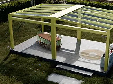 aménagement d'une double pergola autoportée avec toiture modulable en aluminium sur mesure pour couvrir une terrasse