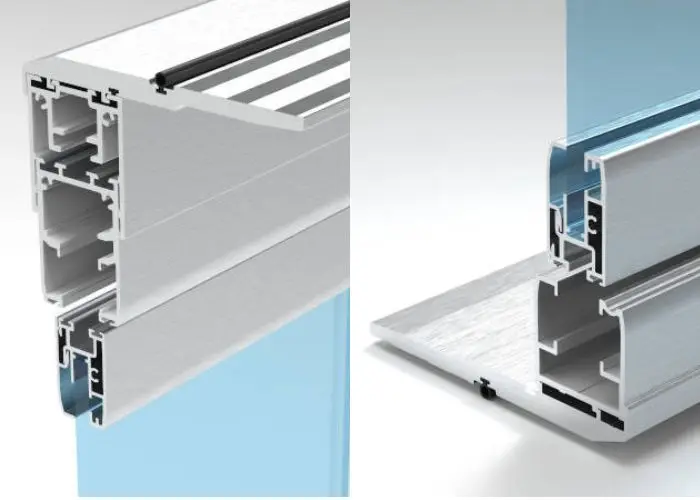 Profilé déporté du système Rideau de Verre Glass Systems facilitant la pose en cas de configuration complexe ou nez de dalle